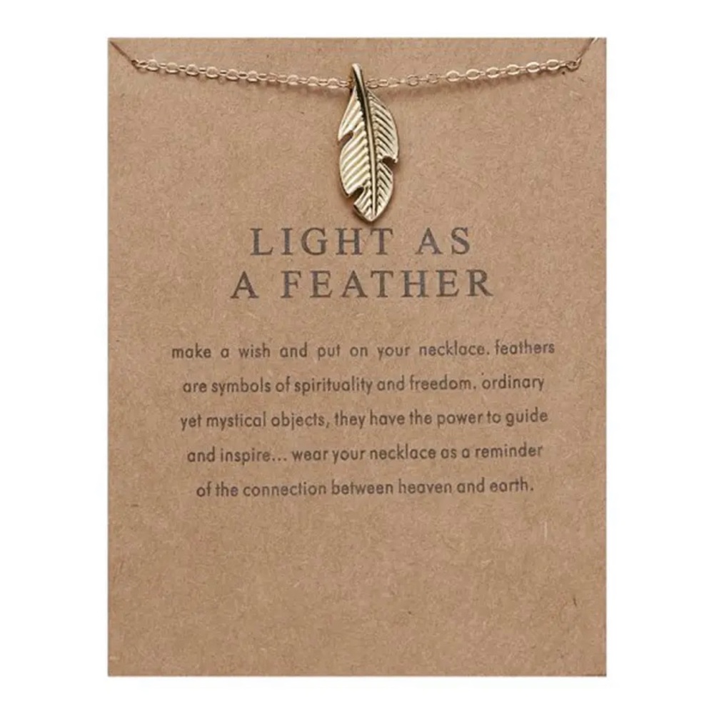 Light As A Feather Necklace Pendant w wish card gold tone